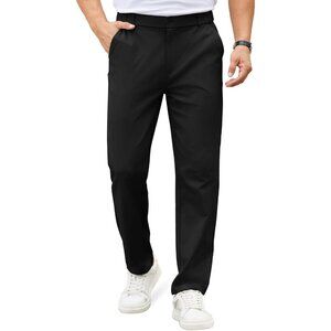 Coofandy Men Black Elastic Waist Business Dress Pants with Pockets